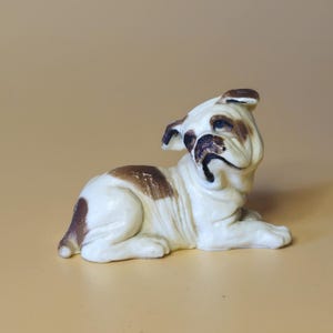 Vintage English Bull Dog Little Figurine, Cute Miniature Puppy Statue, Tiny Animal Decor, Dog Mom Gift for Friend,
