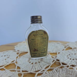 Antieke glazen medicijnfles, vintage advertentie 1906 Sharp en Dohme oude apotheek geneeskunde, cadeau verpleegkundige, decor dokterspraktijk