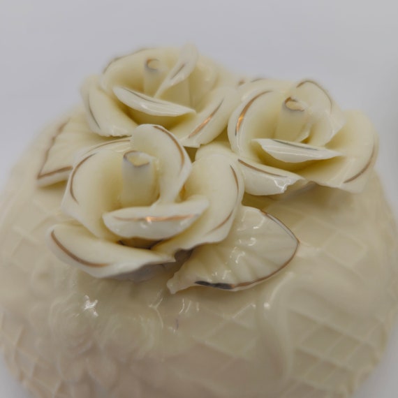 Ivory Off White Trinket Box with Flowers, Vintage… - image 4