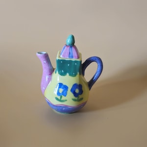 Vintage Miniature Ceramic Teapot: Hand-Painted Floral Decor