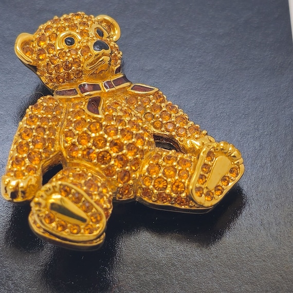 Vintage Signed Swarovski Bear Pin Brooch, Cute Je… - image 2