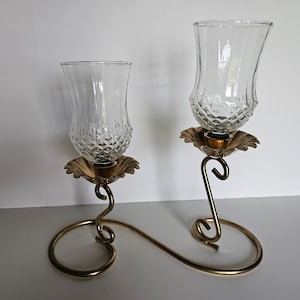 Vintage Homco Double Candleholder, Brass Colored Votive Candle Holder, Gold Toned Table Centerpiece, Altar Candlesticks, Grannycore Decor