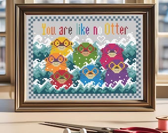 Rainbow Otters _ Cross Stitch downloadable chart