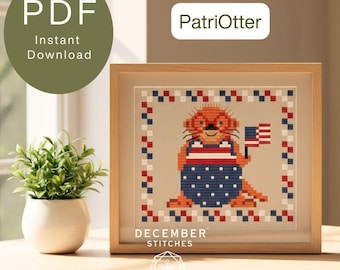 Patriotic Otter Cross Stitch Pattern: 4th of July Embroidery DIY (PDF Download)