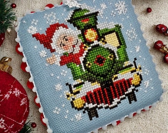 Santa's Express, small Cross Stitch Pattern (PDF Download) for Christmas ornament