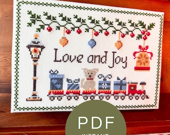 Love and Joy mini Sampler Christmas Cross Stitch Pattern: Holiday Train (PDF Download)