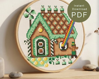 St Patrick's Day Gingerbread House Cross Stitch Pattern (PDF Download)