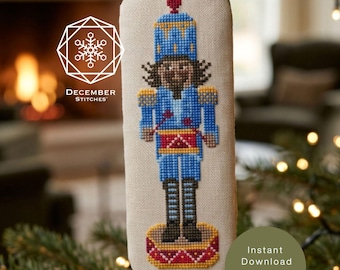 Blue Nutcracker Cross Stitch Pattern: Front & Back Christmas Ornament, Mantle Decor (PDF Download)