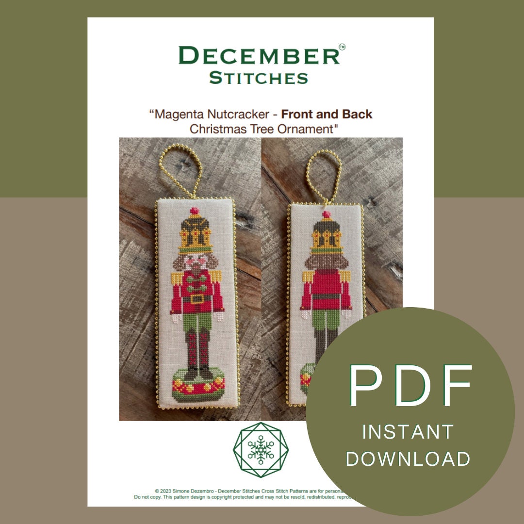 Magenta Nutcracker Cross Stitch Patterns Front & Back for Christmas ...