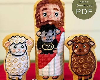 The Good Shepherd Modern Cross Stitch Pattern for Standing Doll, Counted X-Stitch (PDF Download)