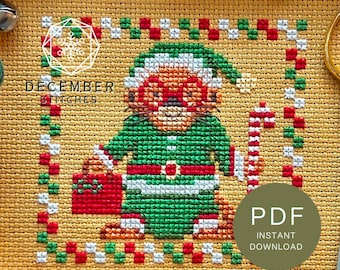 AnOtter Elf Cross Stitch Pattern: Mini Holiday Design (PDF Download)