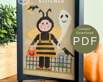 Bee and Boo _ Cross Stitch downloadable chart, a Halloween inspired needlework pattern (PDF)