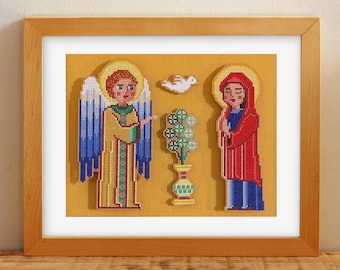 Annunciation Christian Modern Cross Stitch Pattern: Counted X-Stitch (PDF Download) Jesus