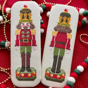 Magenta Nutcracker Cross Stitch Pattern, front & back Christmas Ornament(PDF Instant Download X Stitch Chart)