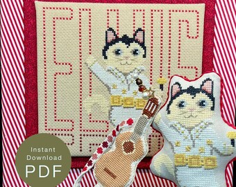ELVIS Musician Cat Modern Cross Stitch Pattern: Counted X-Stitch (PDF Download)