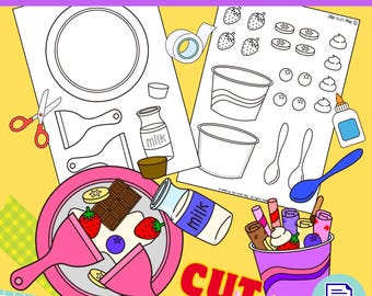 IJsbekertjes van papier rollen | IJs maken: kleurplaten voor kinderen | Digitale download in PDF-formaat | A4 & US Letter (2 formaten)