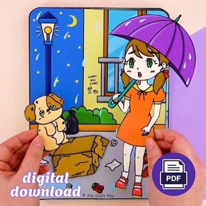 Happy Dog and Girl Story Book, Paper Craft Role-Play Book, Making Diy Funny Dress-Up Paper Play Book for Children, Digital Product