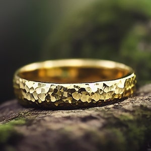 Massief gouden gehamerde trouwring, in 2, 3, 4 of 5 mm, handgemaakte trouwring, gehamerd ontwerp, handgemaakte trouwring, gehamerde ring