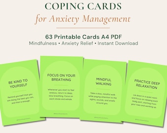 63 Anxiety Coping Cards Printable — Grounding, Mindfulness & Stress Relief | Therapy Tools | Mental Health PDF