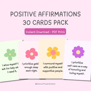 Printable Positive Affirmation Cards, 30 Self-Love, Confidence Cards, Mindfulness & Self-Care Deck, Instant Download PDF, Gift for Her