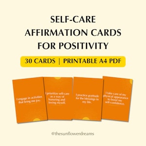 Tarjetas de Afirmación, Autocuidado, Confianza, Positividad, Motivación, Digitales, Paquete de 30 Tarjetas, Imprimibles en PDF A4