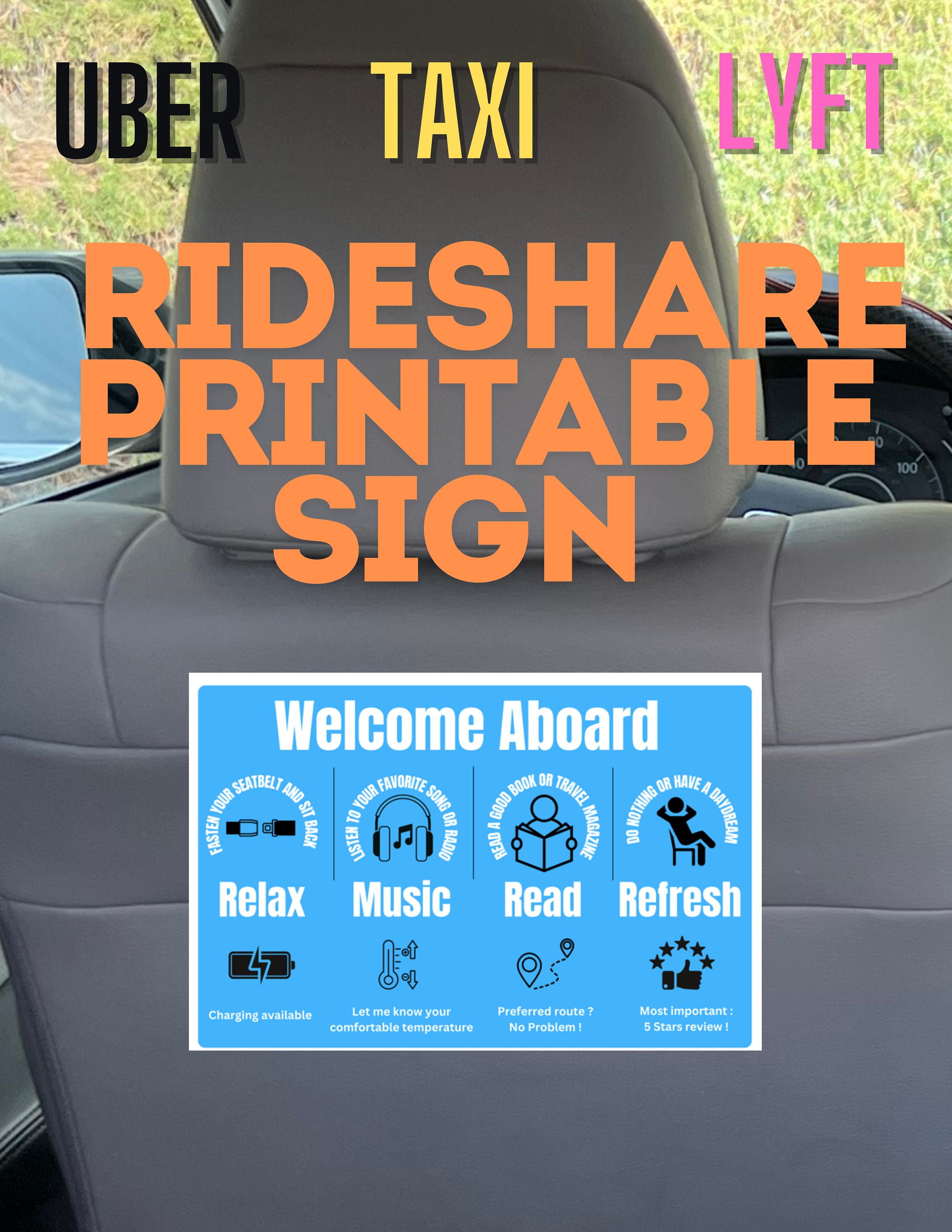 Uber Sign | Uber Lyft Taxi Backseat Sign | Printable Sign | Uber Lyft ...
