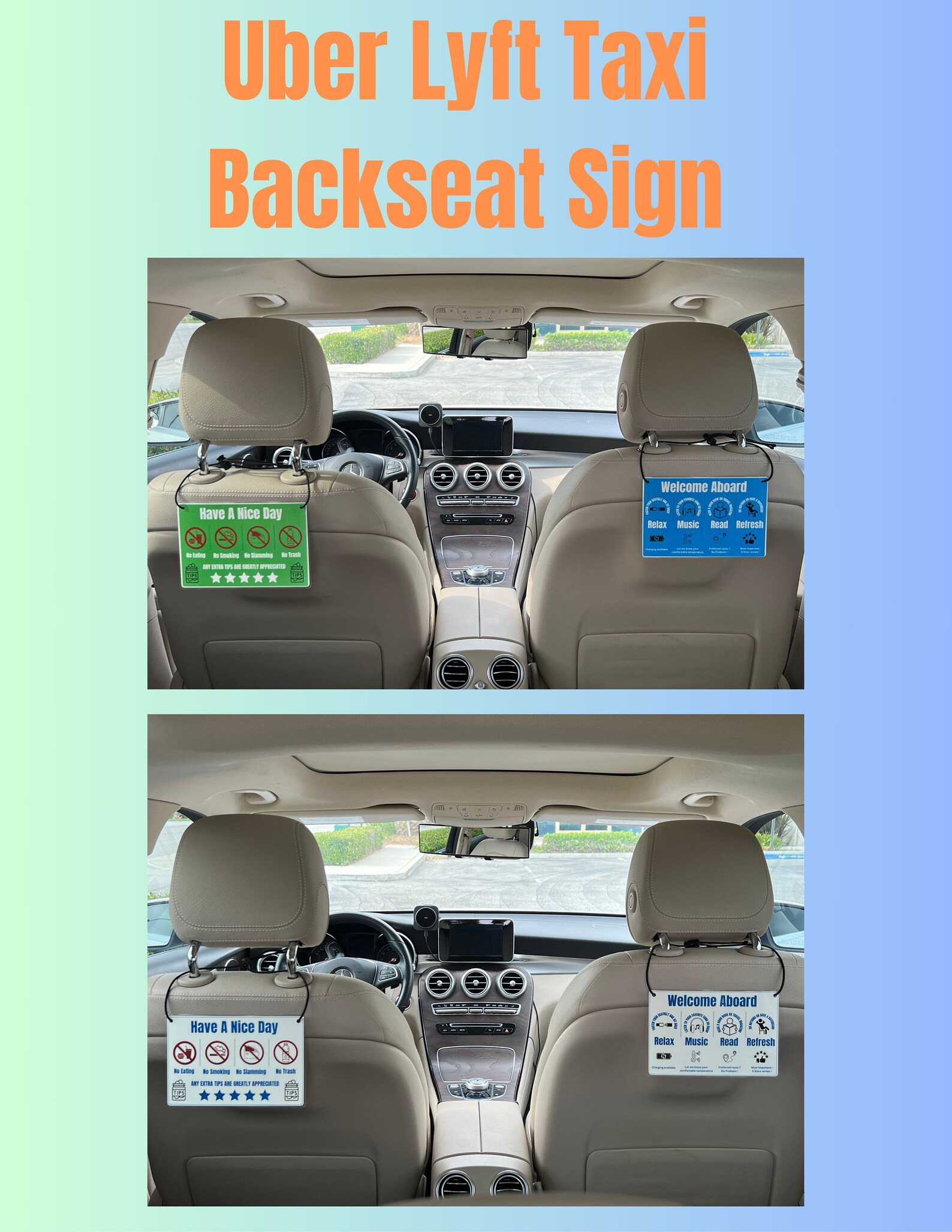 Uber Lyft Taxi Placard | Backseat Sign | Rideshare Sign | TIP and Rating Sign | Sign for Uber ...