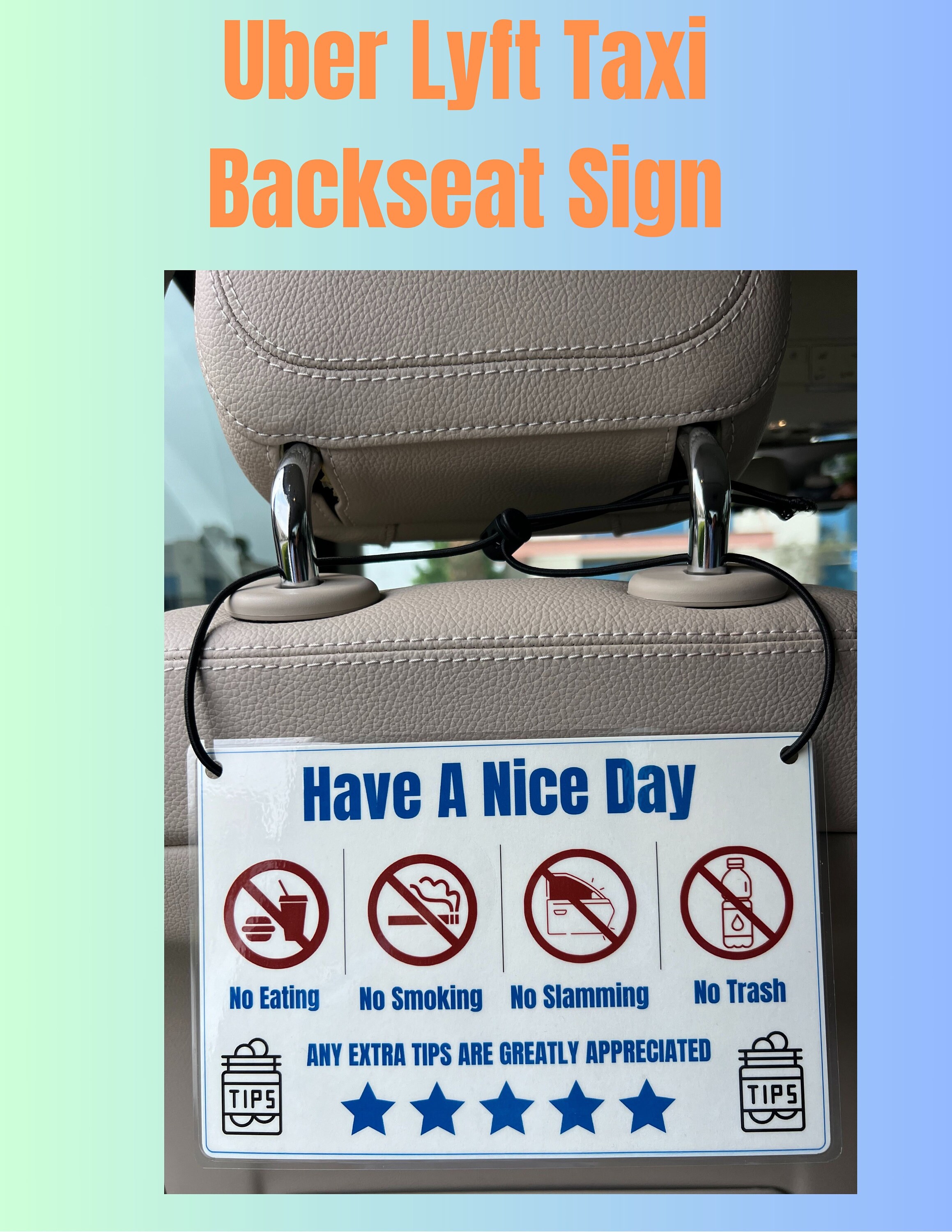 Uber Lyft Taxi Placard | Backseat Sign | Rideshare Sign | TIP and Rating Sign | Sign for Uber ...