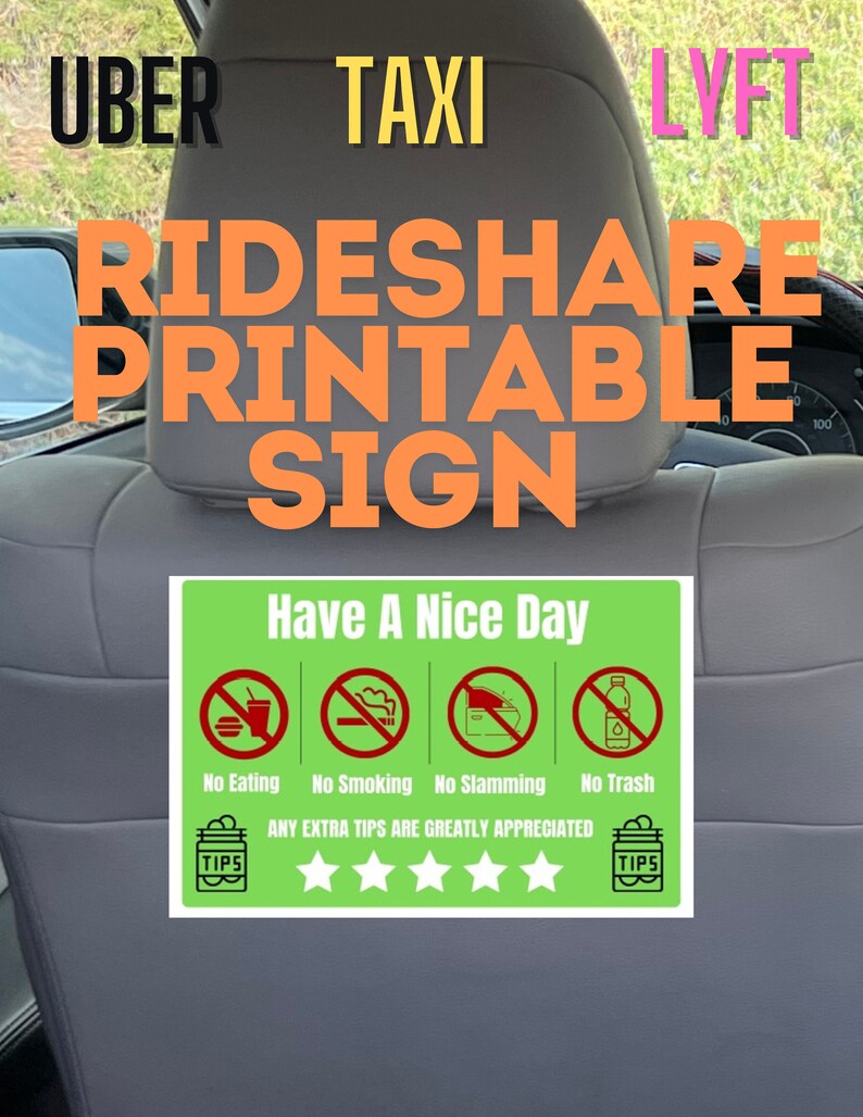 Uber Sign | Uber Lyft Taxi Backseat Sign | Printable Sign | Uber Lyft Taxi TIP Sign | Printable ...