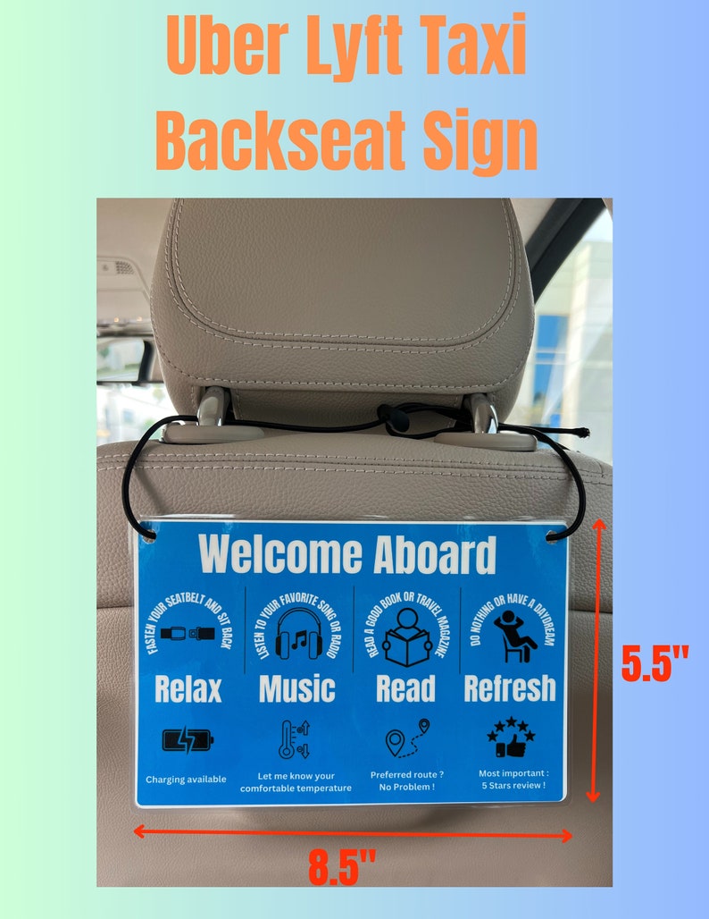 Uber Lyft Taxi Placard | Backseat Sign | Rideshare Sign | TIP and Rating Sign | Sign for Uber ...
