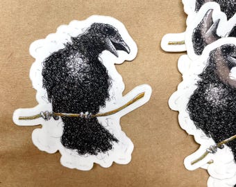 Pegatina de cuervo, vinilo impermeable, diseño animal