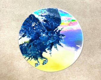 Pegatina holográfica de cuervo, calcomanía artística de pájaro pintado
