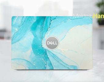May include: A blue and white marble laptop skin with a silver Dell logo. The skin has a light blue and white marble pattern.