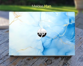 Laptop Skin Hp Sticker Personalized Decal Custom Drawing Gift for Her Blue Marble Design for Spectre Envy Pavilion Victus Omen Elite Probook