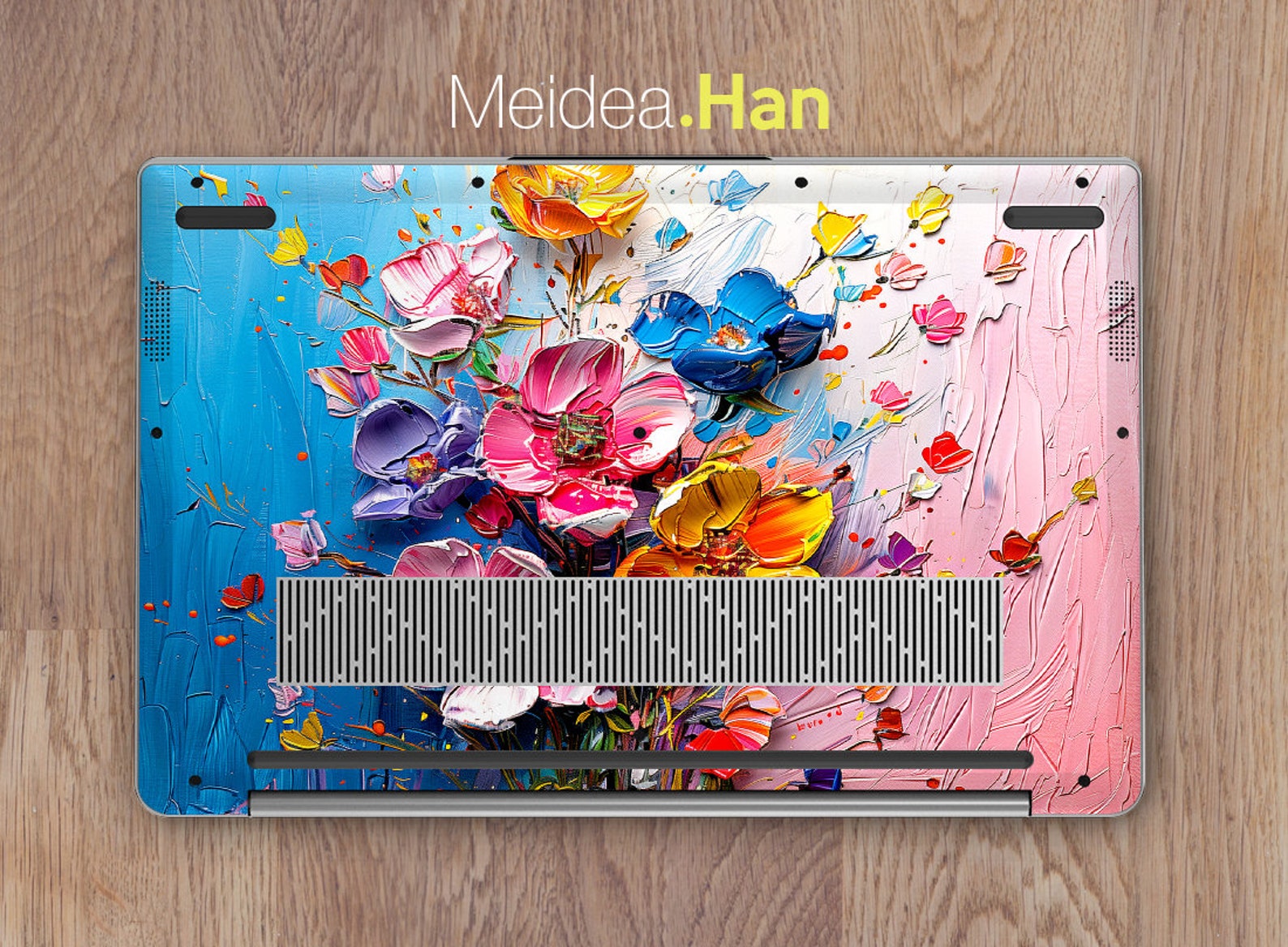 Custom Laptop Skin Hp Accessories Unique Gift Pink Flowers Patterns Oil ...