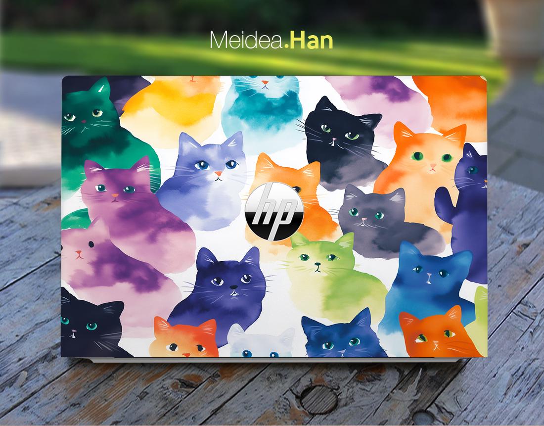 Hp 17t-cn Laptop Skin Personalized Gift Custom Sticker Watercolor Cat ...
