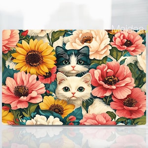 Sticker pour ordinateur portable Latitude 7450, autocollants couleur personnalisables motif chat et fleurs pour XPS Latitude Inspiron Alienware Precison