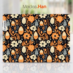 Lenovo Laptop Skins 14 Inch Vinyl Decal Customizable Personalised Aesthetic Orange Floral Pattern For Yoga Legion Thinkpad Thinkbook Ideapad