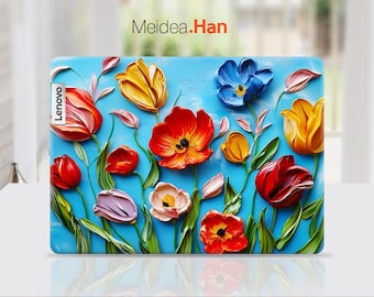 Pegatina personalizada para portátil Lenovo, accesorio de regalo personalizado, diseño de flores en pintura al óleo para Legion Yoga Thinkpad Thinkbook Ideapad Series