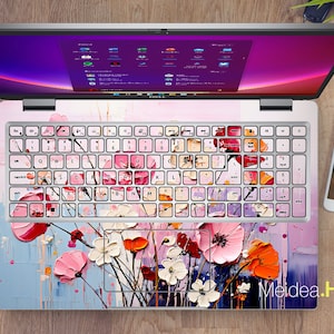Custom Laptop Skin Hp Accessories Unique Gift Pink Flowers Patterns Oil ...
