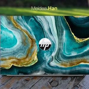 hp laptop skins 15 inch pavilion Personalized Customizable Green Marble Vinyl Sticker for Spectre Envy Pavilion Victus Omen Elite Probook