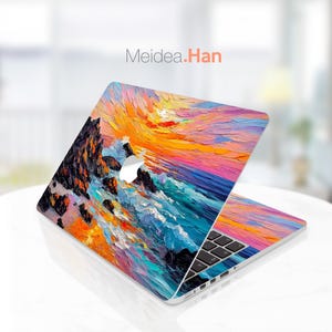 Custom Laptop Skin Macbook Decal Protective Film Oil Painting Seaside Scenery Design Vinyl Sticker Macbook Accessories Gift for Her