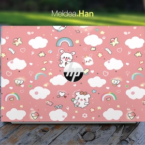 Hp Laptop Skin 16-AA Sticker Personalized Custom Gift Cute Cartoon Rabbit Design Vinyl Decal for Envy Pavilion Victus Omen Elite Probook