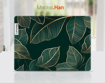 Adhesivo decorativo personalizado para tapa de portátil Lenovo, diseño botánico dorado, para Yoga Slim Legion Thinkbook Ideapad