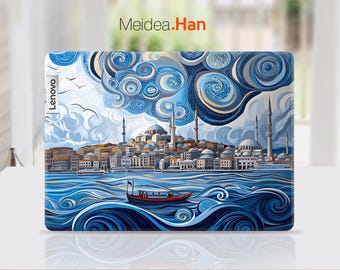 Lenovo Yoga 9 2-in-1 14ILL10 Accessories Vinyl Decal Gift Custom Oil Painting Seaside City Design For Yoga Legion Thinkpad Thinkbook Ideapad