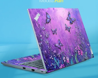 Laptop Aufkleber ThinkPad Vinyl Aufkleber Individuell lila Schmetterling Design für Lenovo Thinkpad Thinkbook Notepad