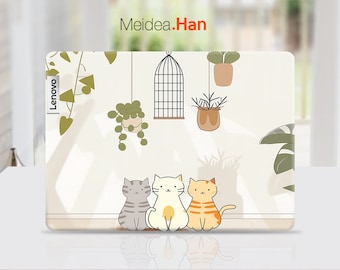 Vinilos para portátil Lenovo, pegatinas personalizables con diseño de gato de dibujos animados para Legion Yoga Slim Thinkpad Thinkbook Ideapad