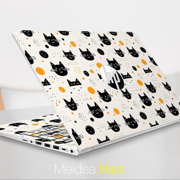 Custom Name Decal Hp Laptop Skins Personalized Gift 3m Vinyl White Series Design Cat Pattern For Spectre Pavilion Victus Omen Elite Probook