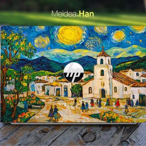 HP Laptop 15-fc Laptop Case Customizable Oil Painting Village Design Vinyl Gift for Spectre Envy Pavilion Victus Omen Probook