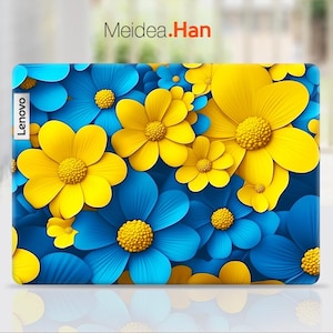 Lenovo laptop skin top Protect vinyl sticker aangepaste sticker cadeau gele en blauwe bloem ontwerp voor legioen yoga slanke Thinkpad Thinkbook Ideapad